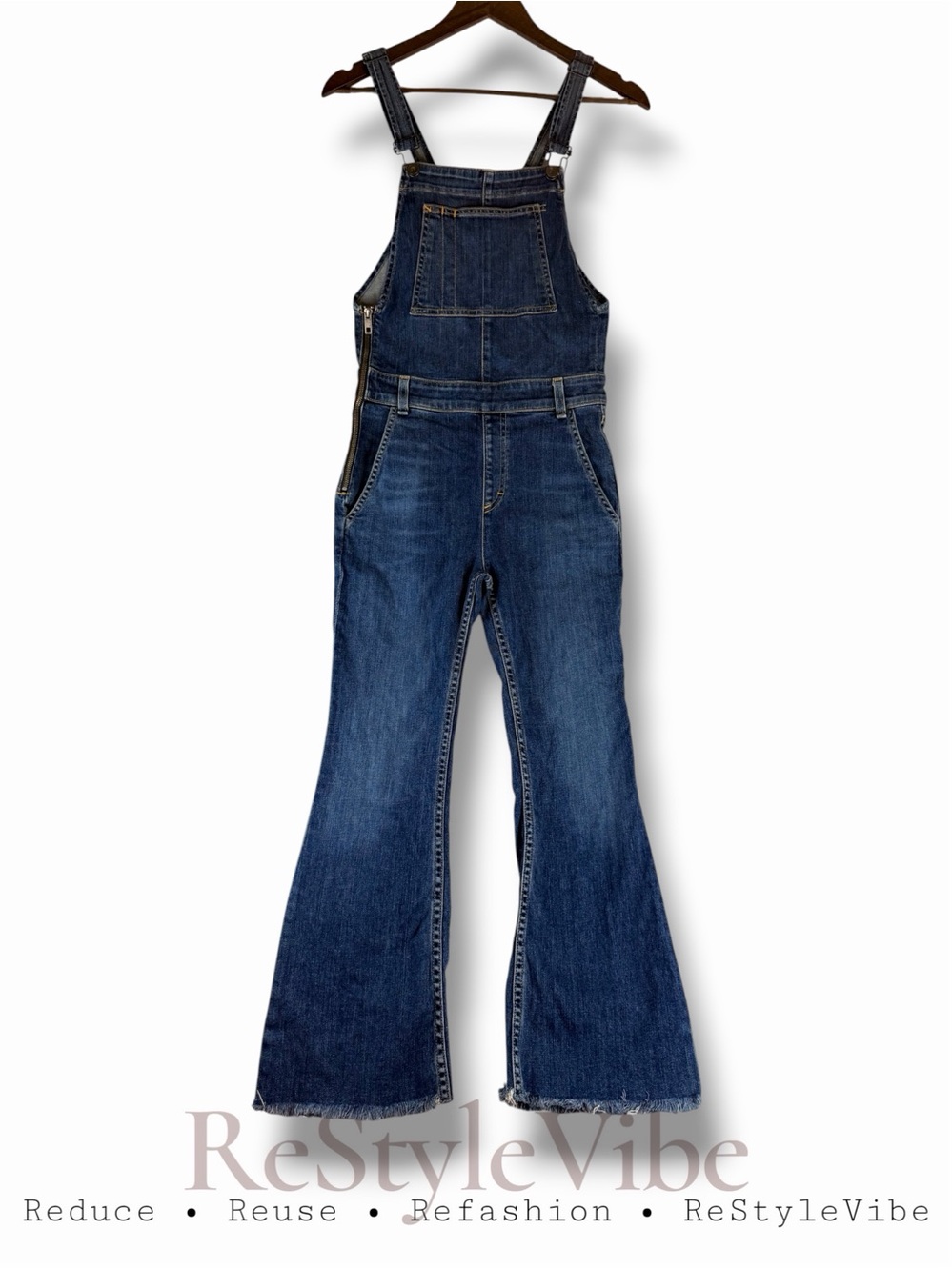 RAG & BONE Women’s Size S Bib Overalls Denim Jean Raw Hem Adjustable Straps